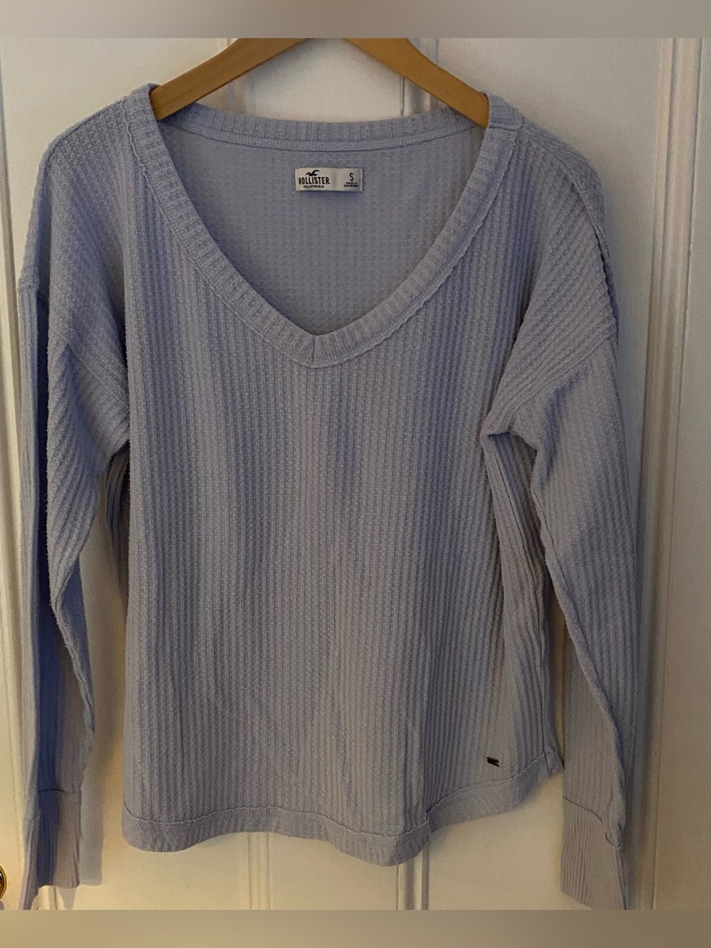 Hollister Top Women’s S Waffle Knit Long Sleeve V-neck Blue Loungewear PJ Casual